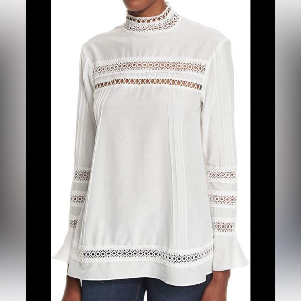 n/nicholas Lace-Trim Long-Sleeve Pintuck Blouse size 4